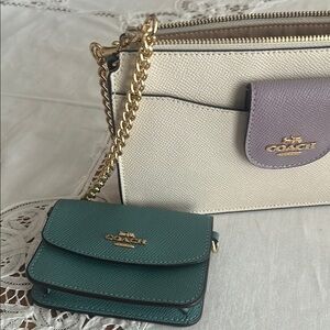 NWOT Coach Cream and Purple Crossbody Bag with Elegant Gold Chain